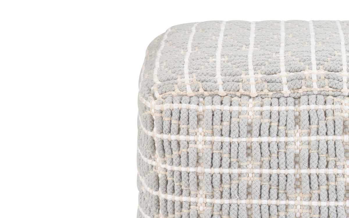 Light Blue and White | Noreen 18 in Wide Square Pouf