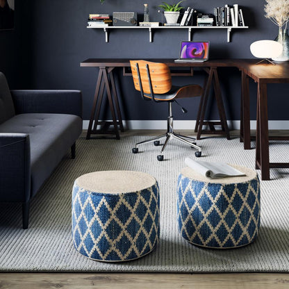 Blue/Natural | Edgeley Round Pouf