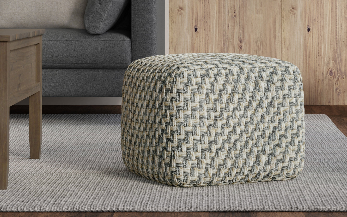 Blue/Beige | Beatrix Square Pouf