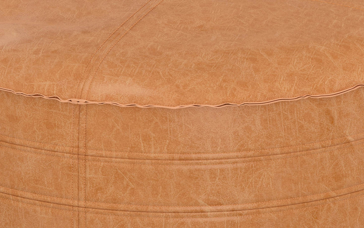 Distressed Camel Brown 32 inch | Brody 32 inch Round Coffee Table Pouf