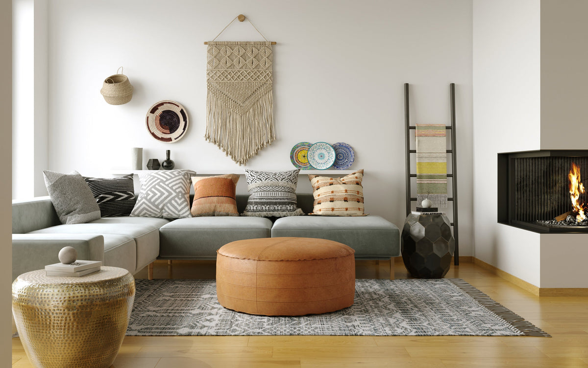 Distressed Camel Brown 32 inch | Brody 32 inch Round Coffee Table Pouf