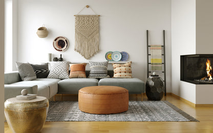Distressed Camel Brown 32 inch | Brody 32 inch Round Coffee Table Pouf
