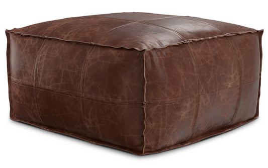 Distressed Brown Distressed Genuine Leather | Brody 26 inch Square Top Stitch Pouf