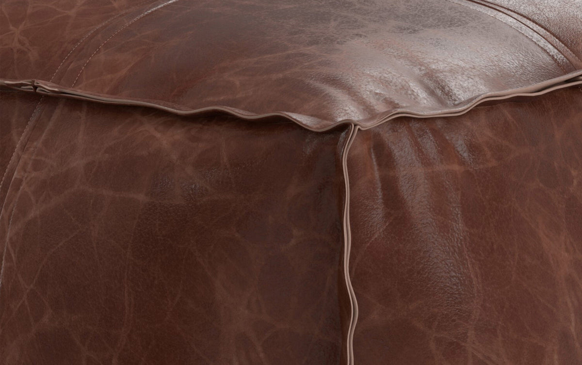 Distressed Brown Distressed Genuine Leather | Brody 26 inch Square Top Stitch Pouf