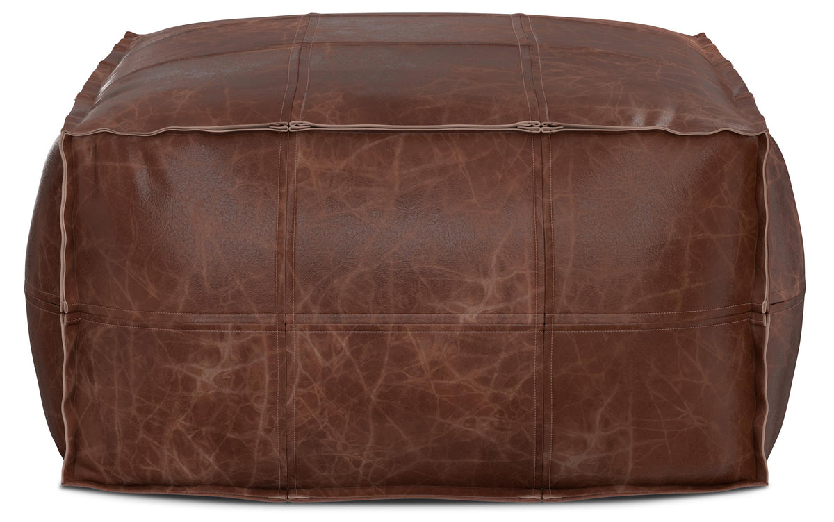Distressed Brown Distressed Genuine Leather | Brody 26 inch Square Top Stitch Pouf