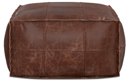 Distressed Brown Distressed Genuine Leather | Brody 26 inch Square Top Stitch Pouf