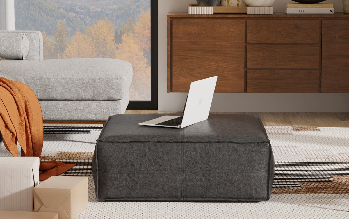 Distressed Black | Brody Extra Large Coffee Table Pouf