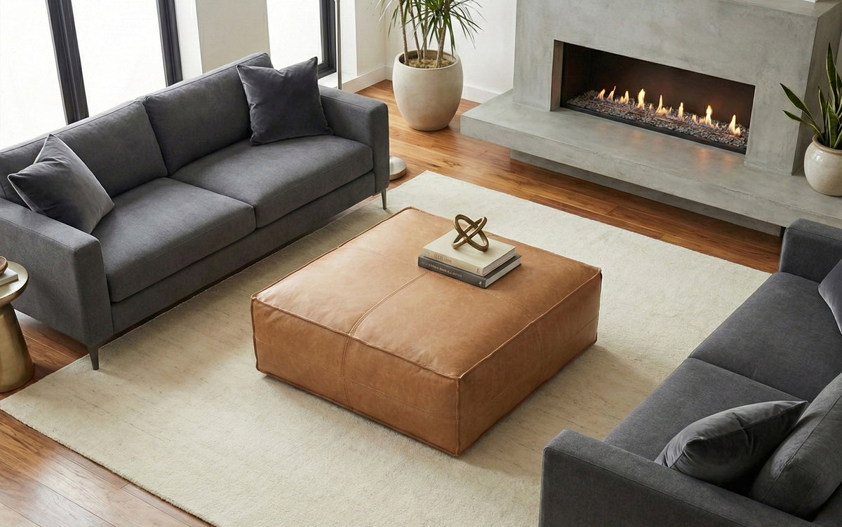 Distressed Camel Brown | Brody Extra Large Coffee Table Pouf