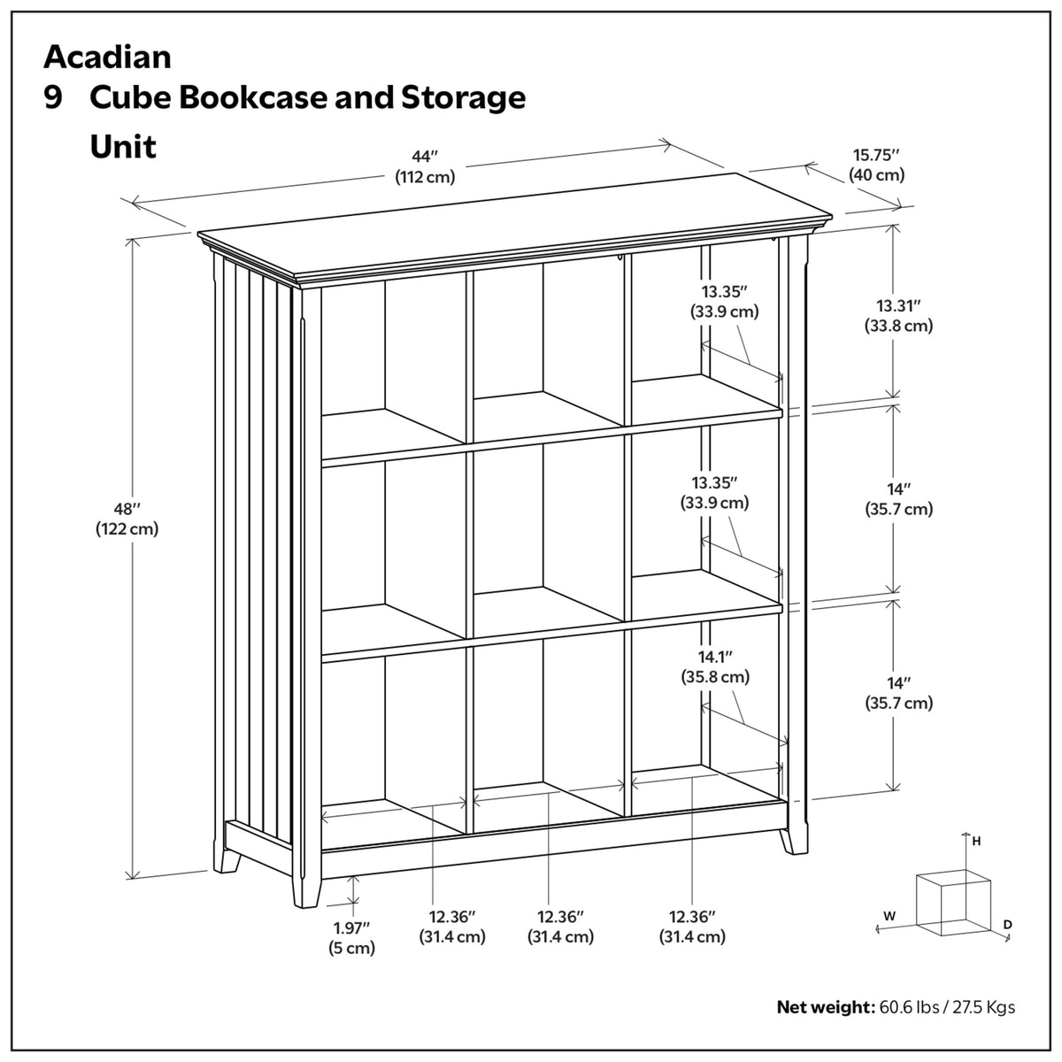 Brunette Brown | Acadian 9 Cube Bookcase