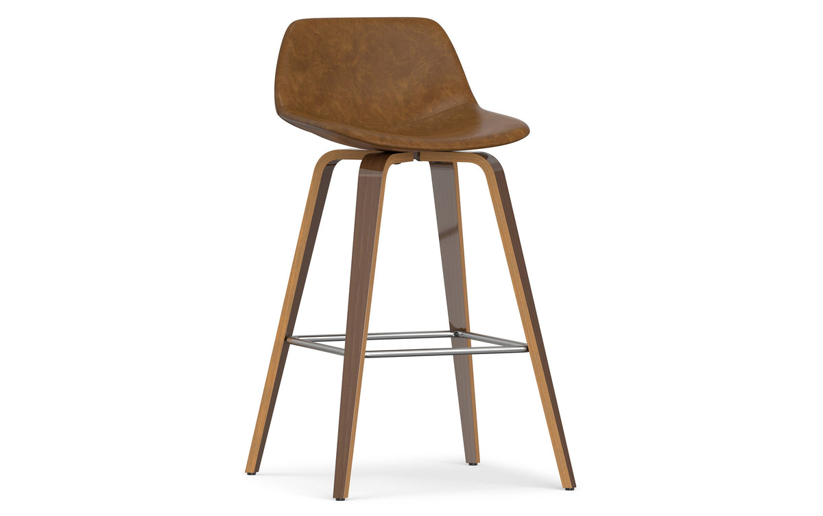 Deep Tan Vegan Leather Walnut | Randolph Bentwood 26 inch Bar Stool (Set of 2)