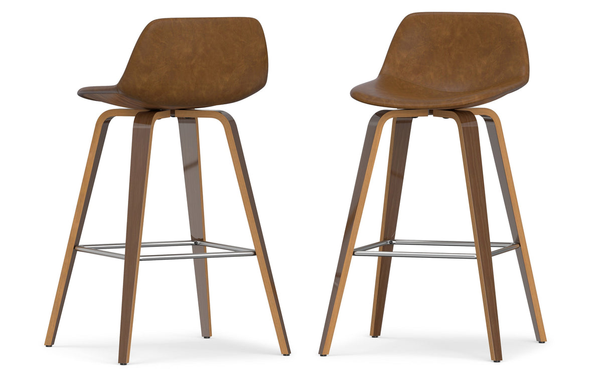 Deep Tan Vegan Leather Walnut | Randolph Bentwood 26 inch Bar Stool (Set of 2)