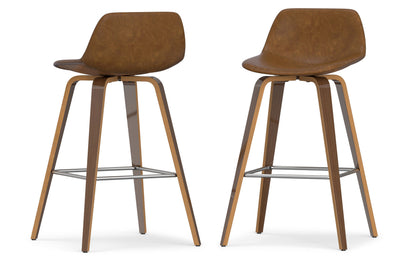 Deep Tan Vegan Leather Walnut | Randolph Bentwood 26 inch Bar Stool (Set of 2)