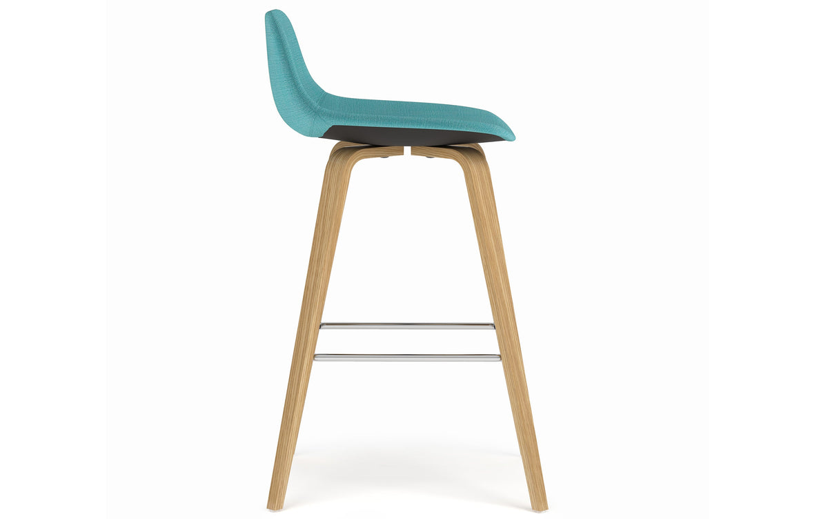 Aqua Blue Linen Style Fabric Oak | Randolph Bentwood Counter Height Stool (Set of 2)