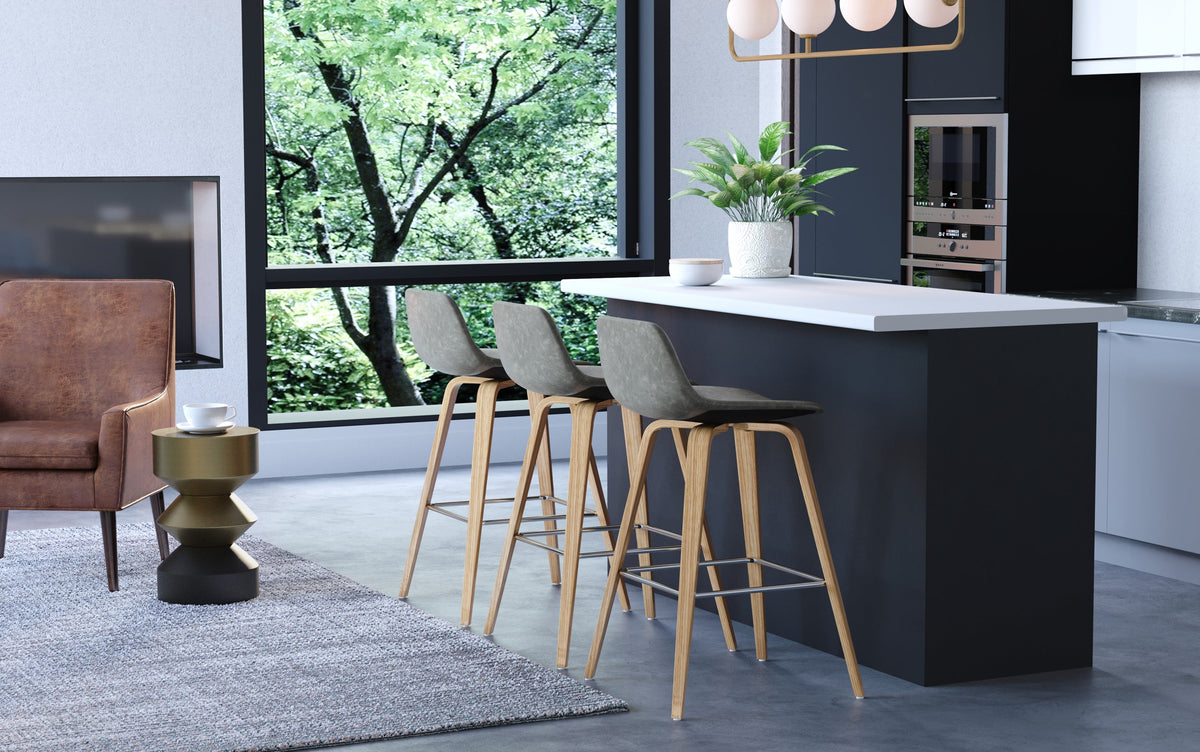 Stone Grey Vegan Leather Oak | Randolph Bentwood Counter Height Stool (Set of 2)
