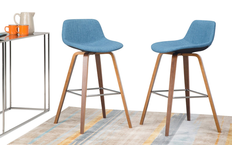 Blue Linen Style Fabric Natural | Randolph Bentwood 26 inch Bar Stool (Set of 2)