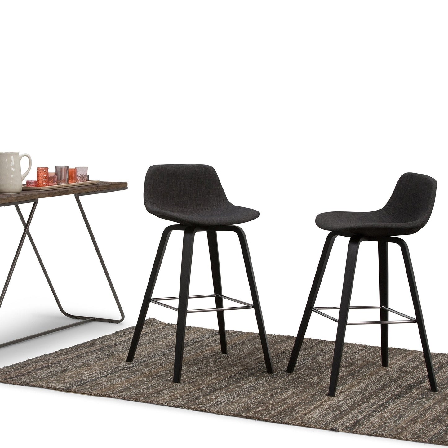 Charcoal Grey Linen Style Fabric Black | Randolph Bentwood 26 inch Bar Stool (Set of 2)