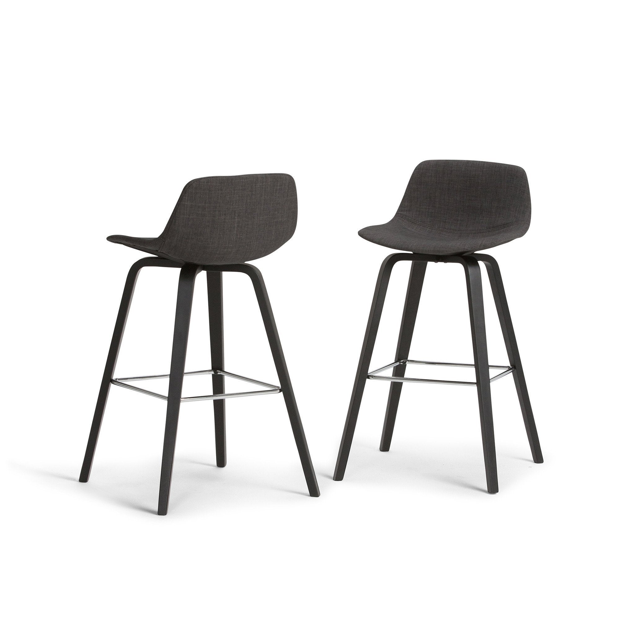 Charcoal Grey Linen Style Fabric Black | Randolph Bentwood 26 inch Bar Stool (Set of 2)