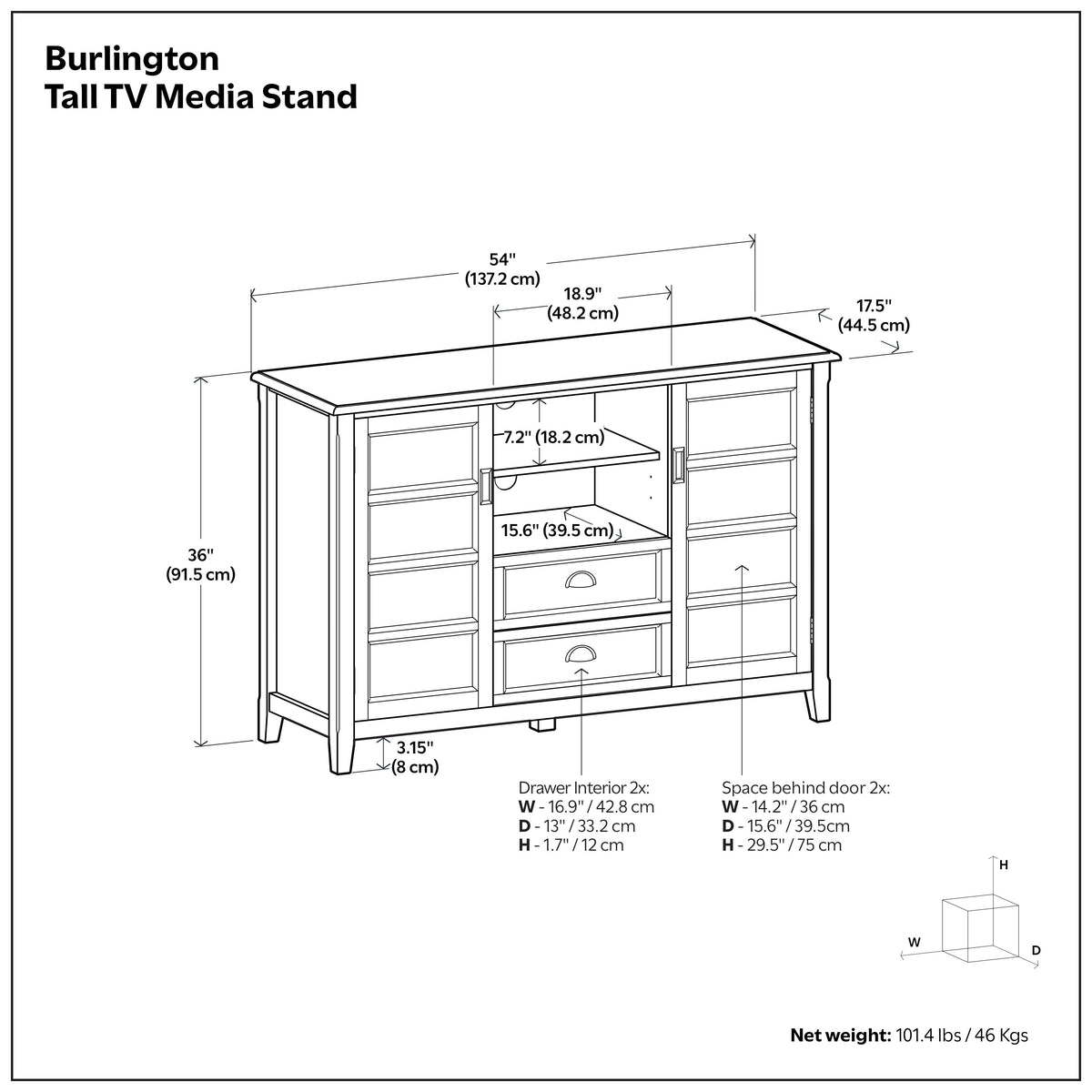 Mahogany Brown | Burlington Tall TV Stand