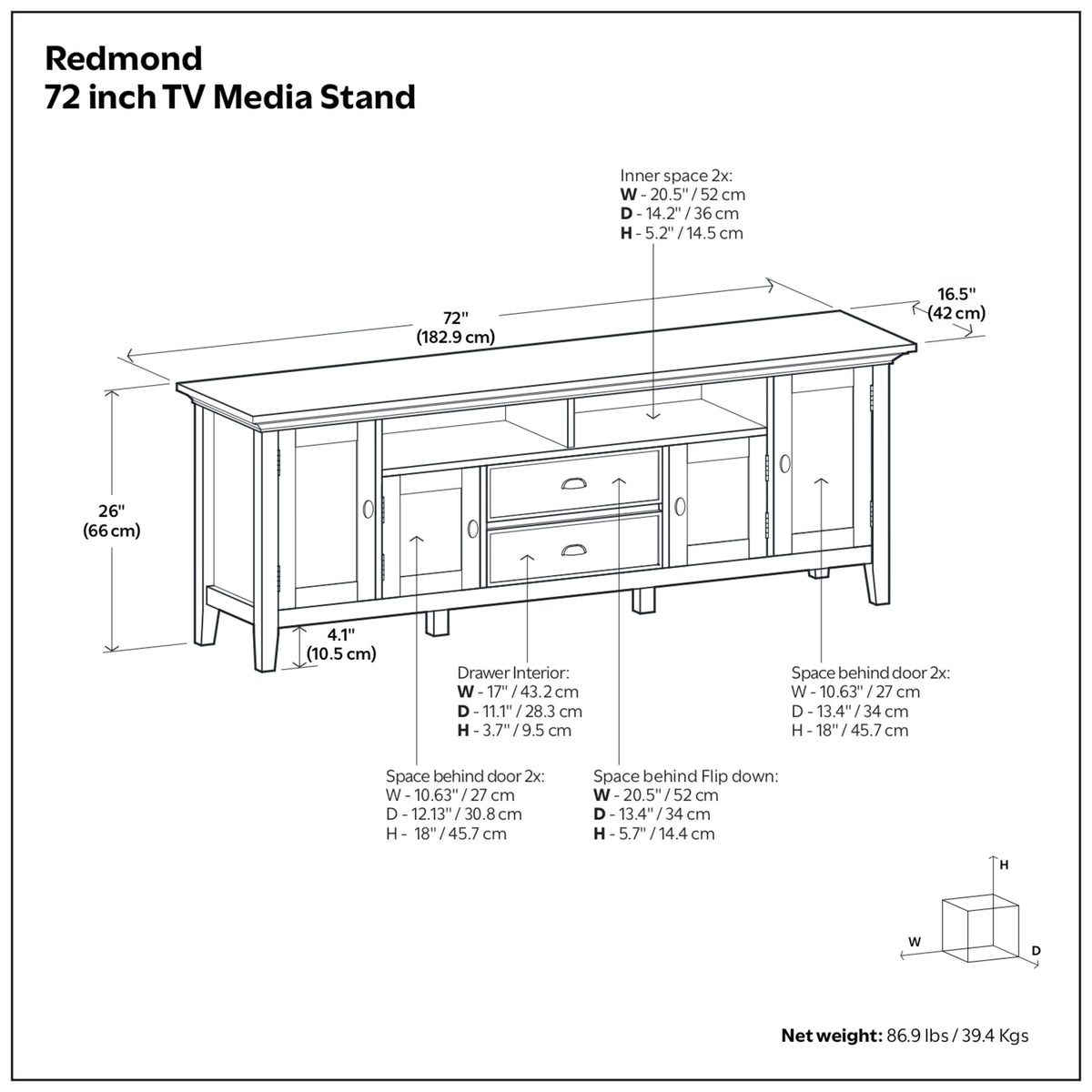 Black | Redmond 72 inch TV Stand