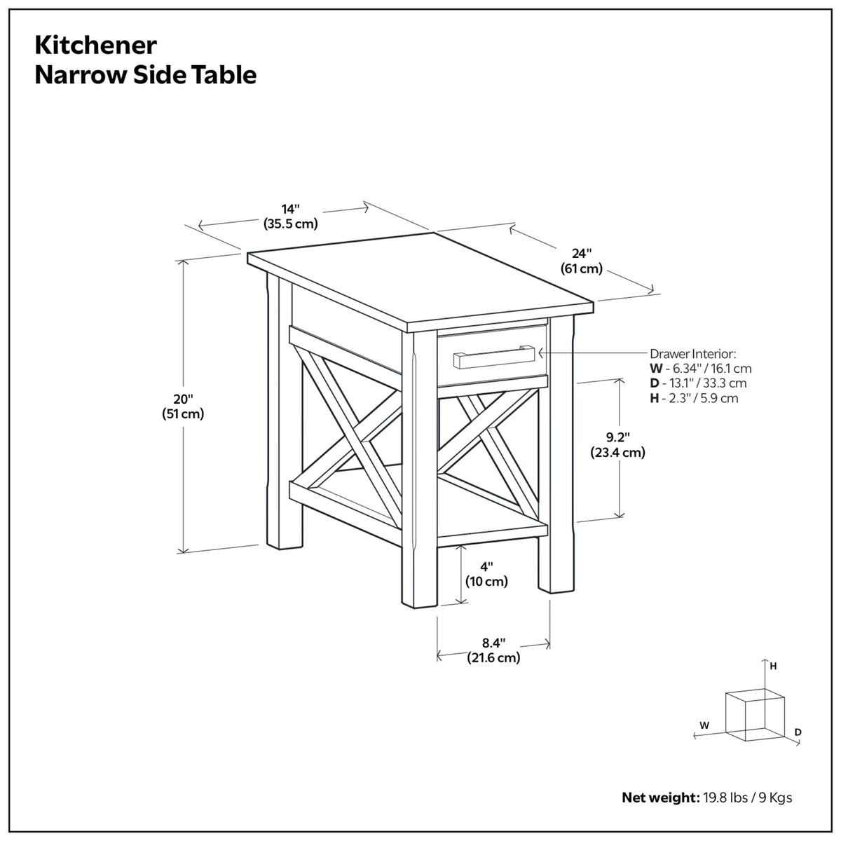 Warm Walnut Brown | Kitchener Narrow End Table