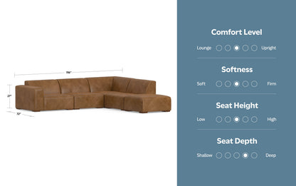 Caramel Brown Genuine Leather | Rex Right Sectional Sofa and Ottoman in Genuine Leather