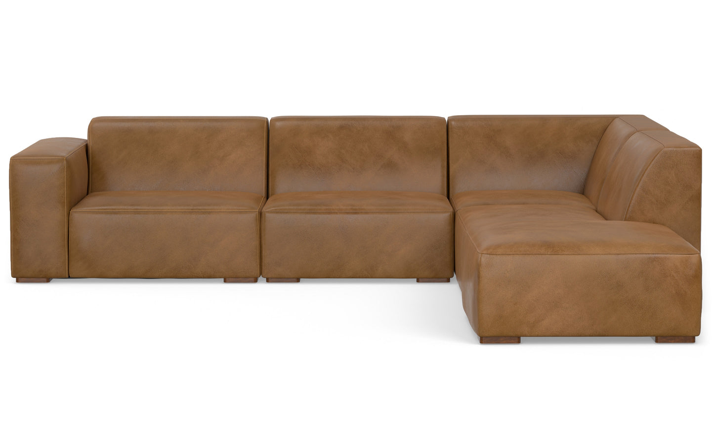 Caramel Brown Genuine Leather | Rex Right Sectional Sofa and Ottoman in Genuine Leather