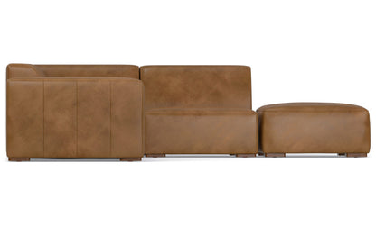Caramel Brown Genuine Leather | Rex Right Sectional Sofa and Ottoman in Genuine Leather
