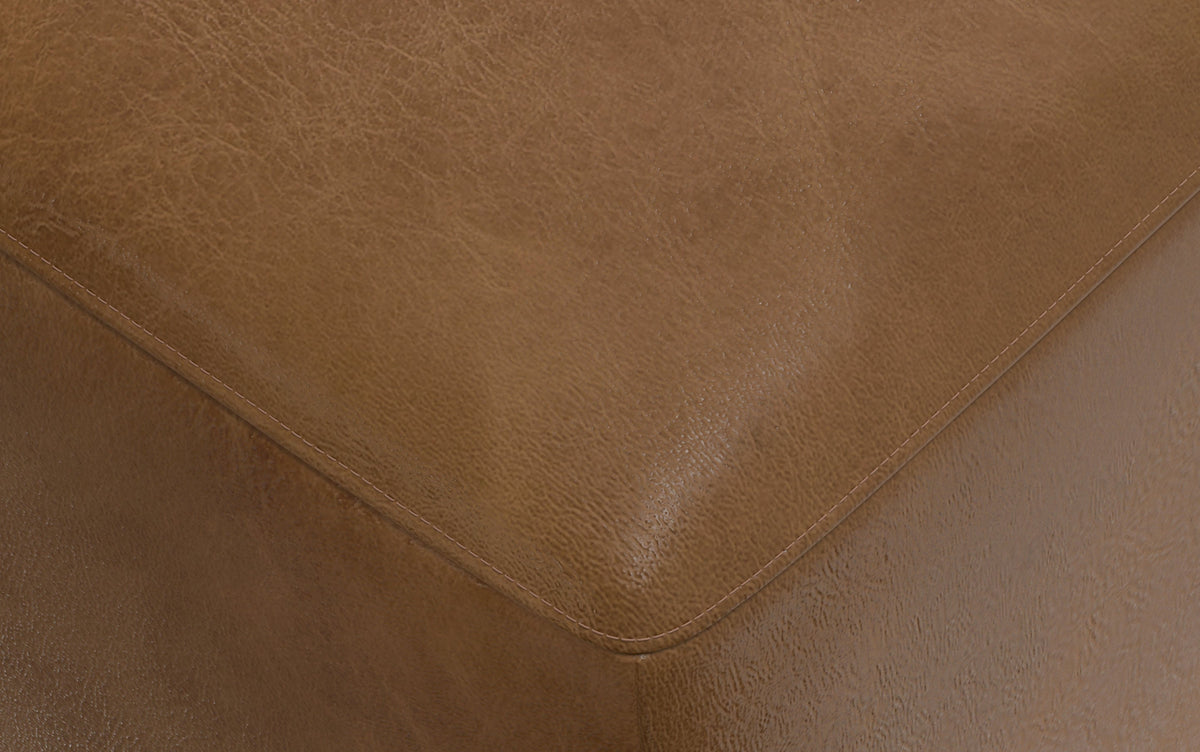 Caramel Brown Genuine Leather | Rex Right Sectional Sofa and Ottoman in Genuine Leather