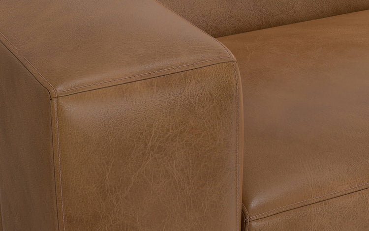 Caramel Brown Genuine Leather | Rex Right Sectional Sofa and Ottoman in Genuine Leather