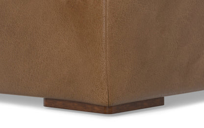 Caramel Brown Genuine Leather | Rex Right Sectional Sofa and Ottoman in Genuine Leather