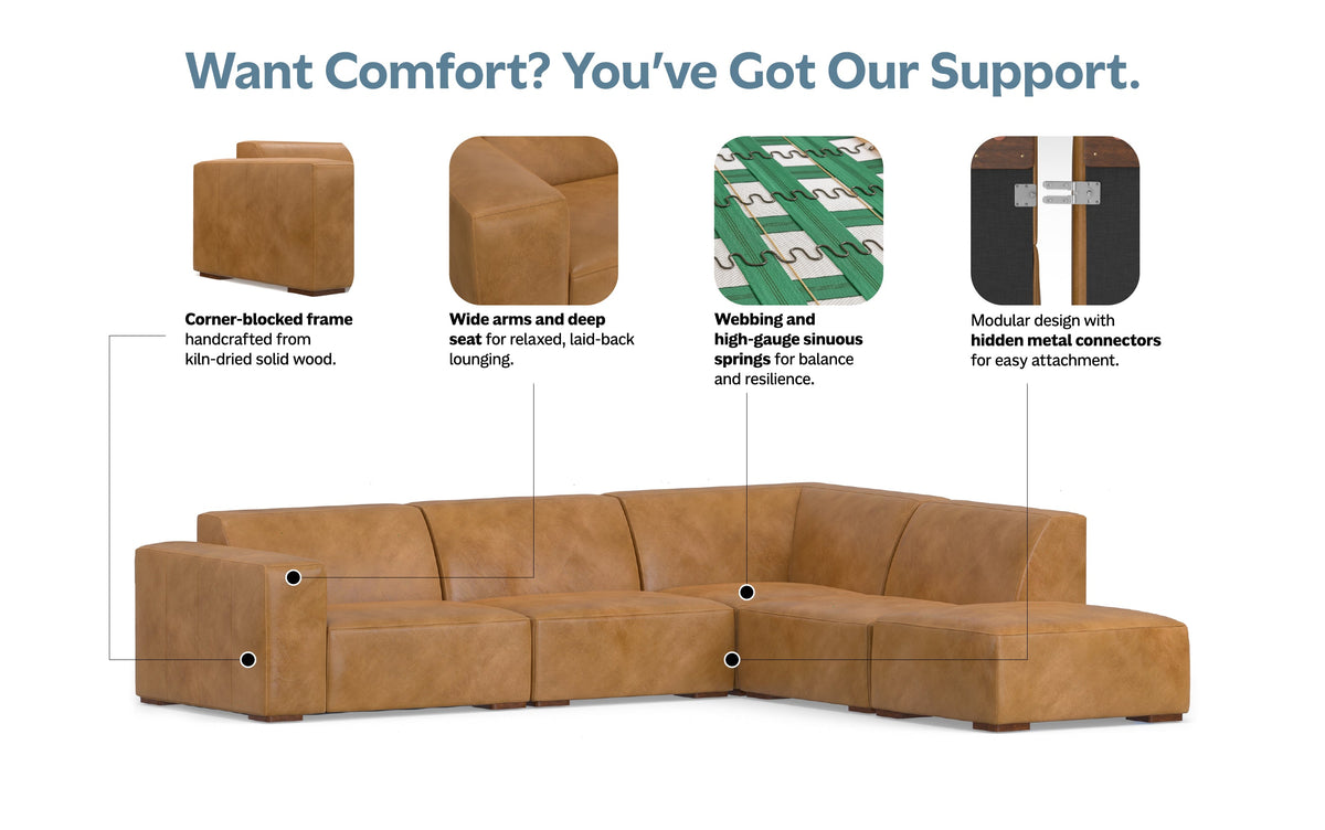 Sienna Genuine Leather | Rex Right Sectional Sofa and Ottoman in Genuine Leather