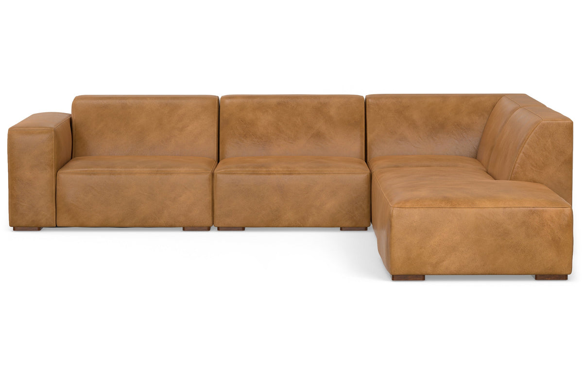 Sienna Genuine Leather | Rex Right Sectional Sofa and Ottoman in Genuine Leather