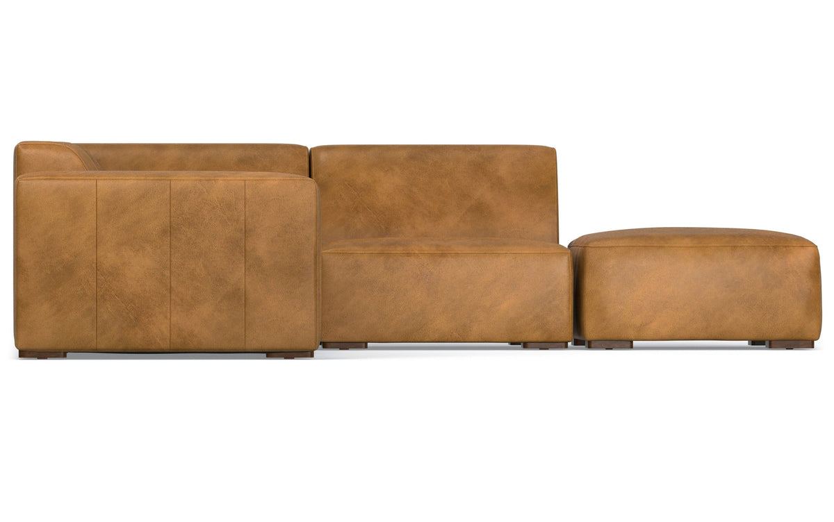 Sienna Genuine Leather | Rex Right Sectional Sofa and Ottoman in Genuine Leather