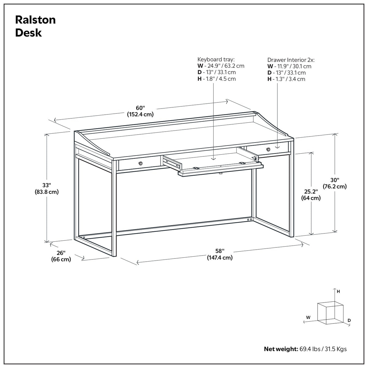 Rustic Natural Aged Brown | Ralston Solid Acacia Desk