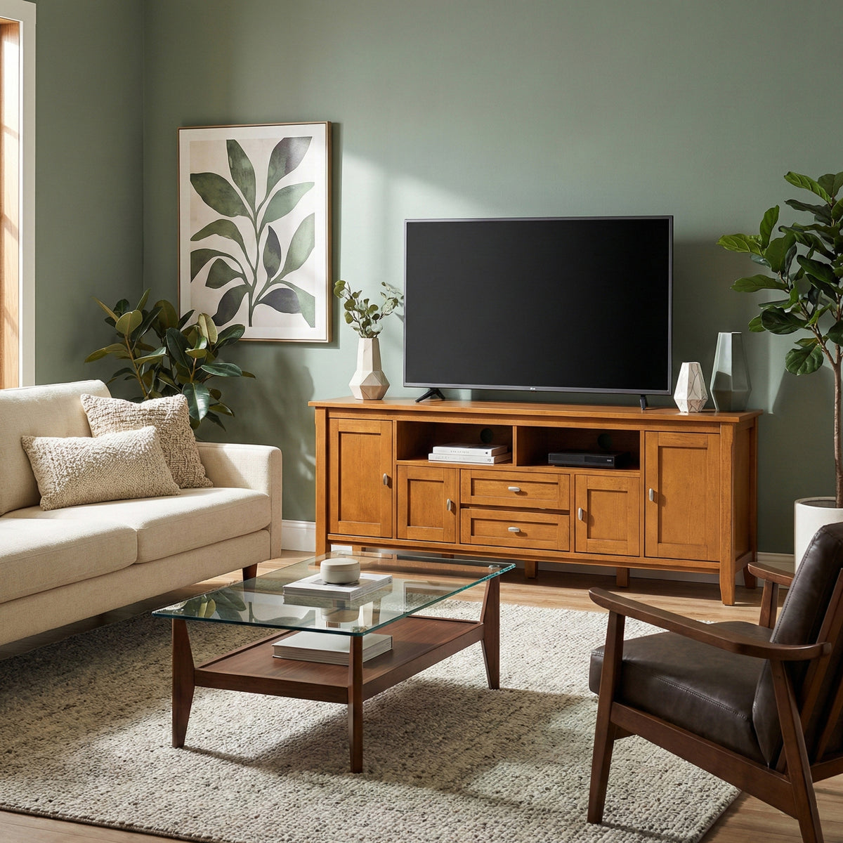 Light Golden Brown | Warm Shaker 72 inch TV Media Stand