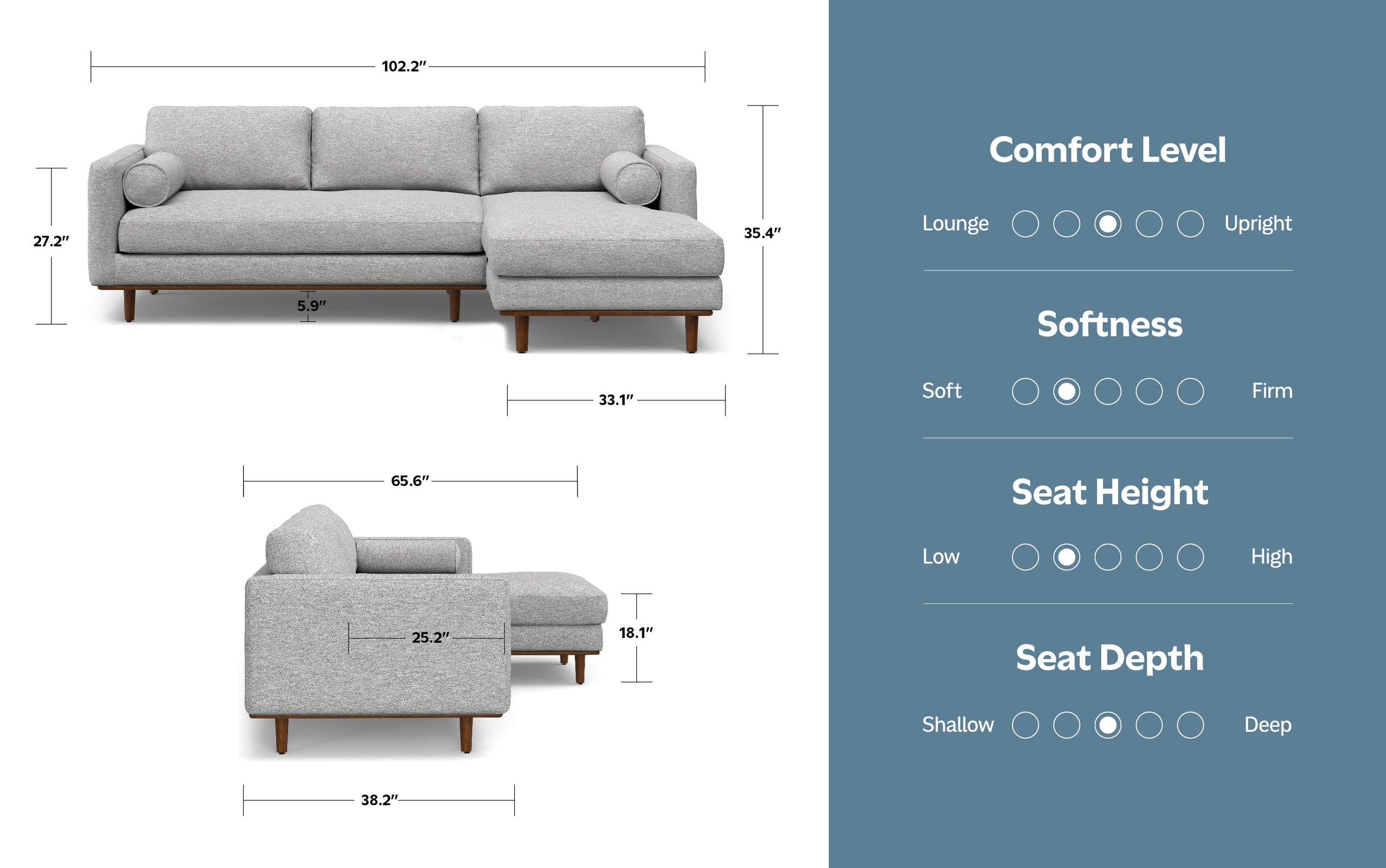 Mist Grey Woven-Blend Fabric | Morrison Mid Century Sectional