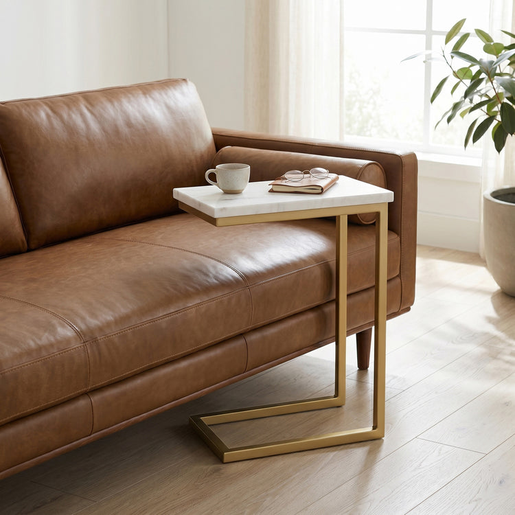White Marble/Gold | Skyler C Side Table with Genuine Marble Top