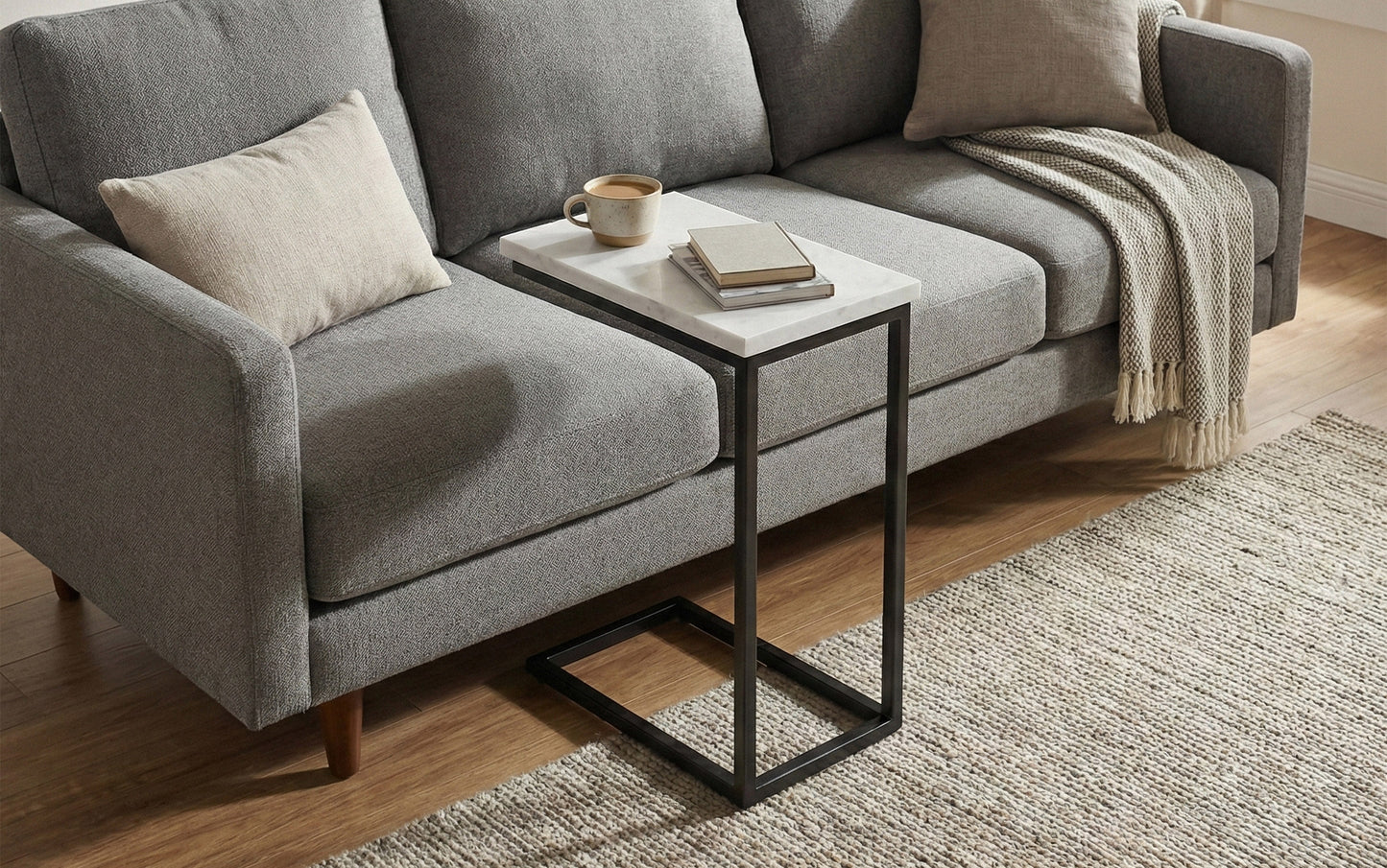 White Marble/Black | Skyler C Side Table with Genuine Marble Top