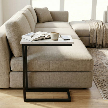 White Marble/Black | Skyler C Side Table with Genuine Marble Top