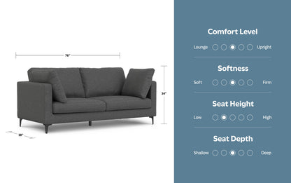 Pebble Grey Performance Fabric | Ava 76 inch Mid Century Sofa