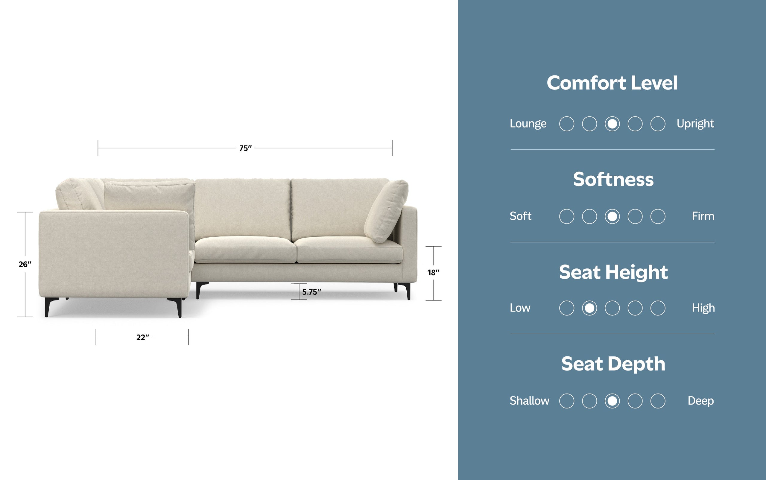 Cream | Ava Mid Century Corner Sectional