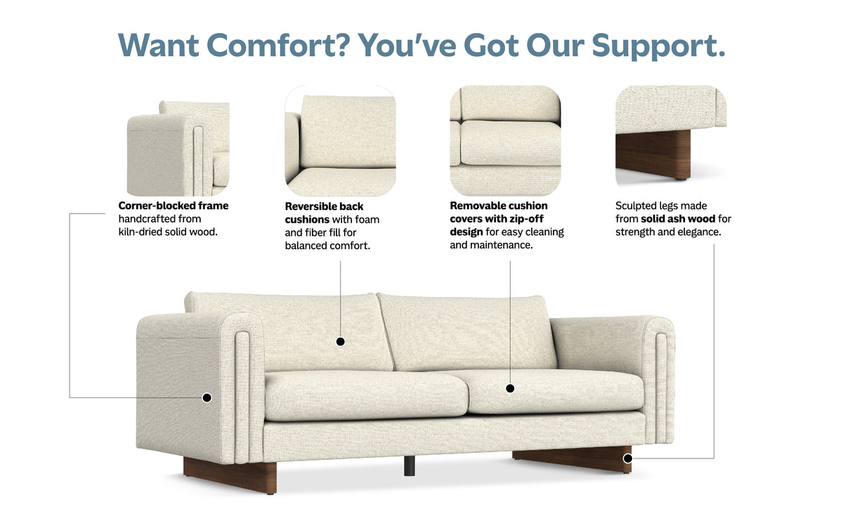 Ivory Performance Fabric | Jones 84 inch Sofa in Performance Fabric