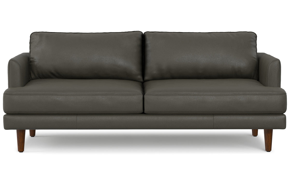 Coal Genuine Top Grain Leather | Livingston 76 inch Mid Century Sofa in Genuine Leather