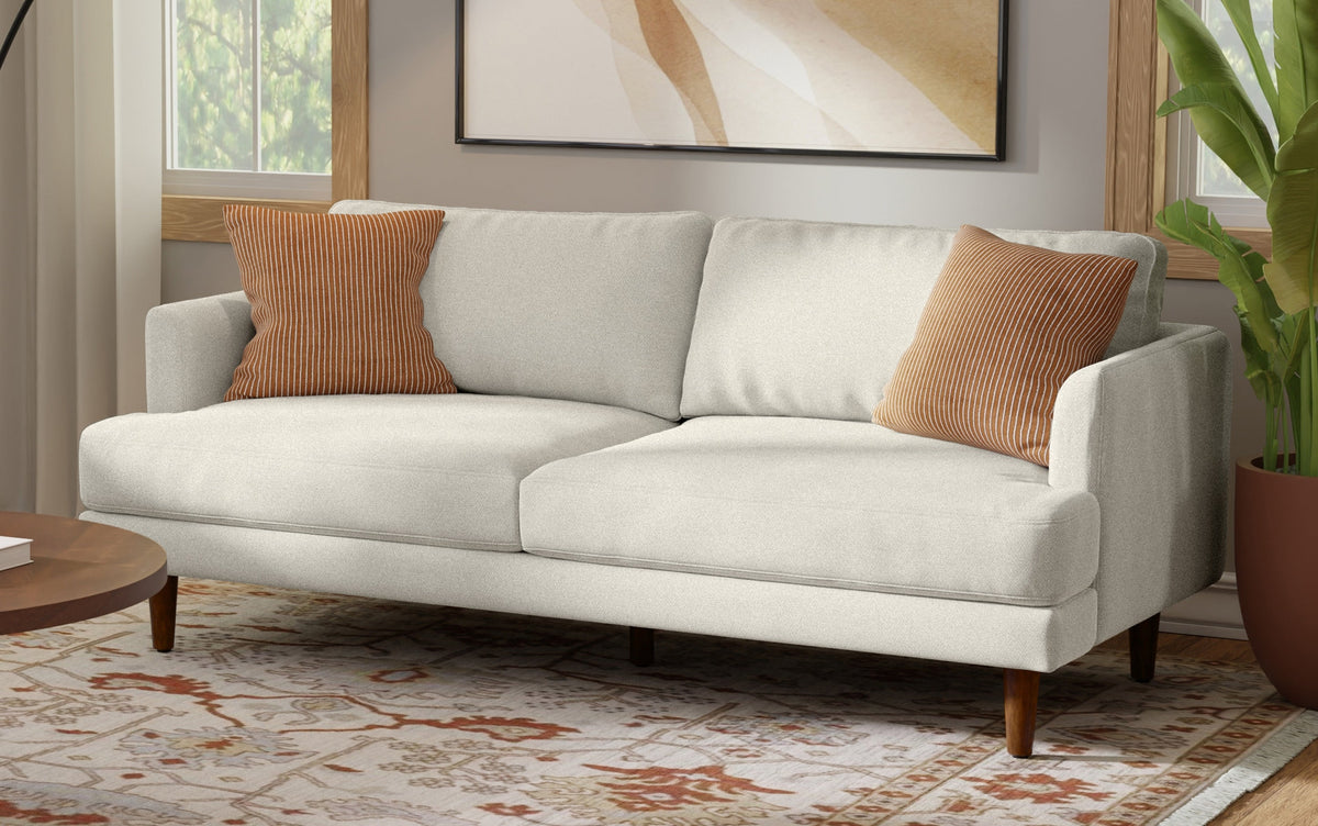 Cream White Woven-Blend Fabric | Livingston 76 inch Mid Century Sofa