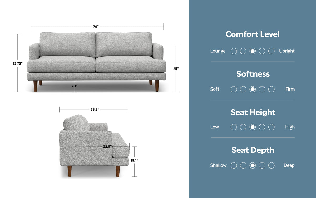 Mist Grey Woven-Blend Fabric | Livingston 76 inch Mid Century Sofa
