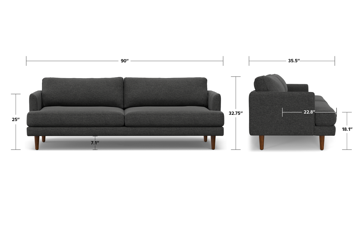 Charcoal Grey Woven-Blend Fabric | Livingston 90 inch Mid Century Sofa