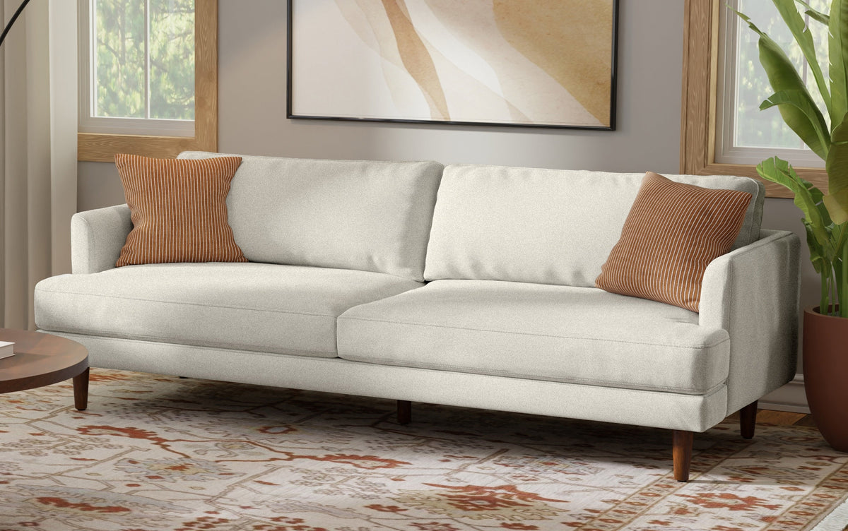 Cream White Woven-Blend Fabric | Livingston 90 inch Mid Century Sofa