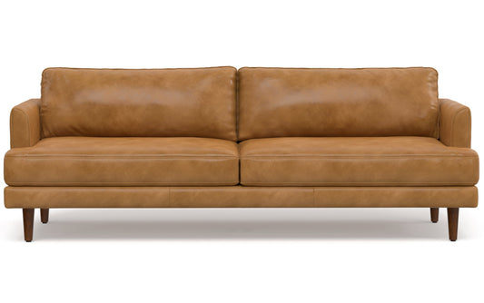 Sienna Genuine Top Grain Leather | Livingston 90 inch Mid Century Sofa in Genuine Leather