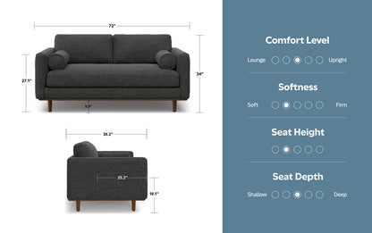 Charcoal Grey Woven-Blend Fabric | Morrison 72 inch Mid Century Sofa