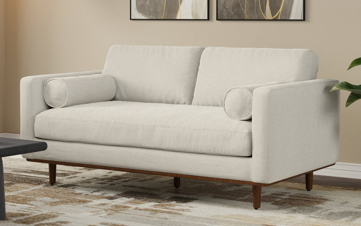 Cream White Woven-Blend Fabric | Morrison 72 inch Mid Century Sofa